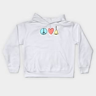 Peace Love Handbells (simple symbols variant) Kids Hoodie